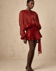 Eugénie Red Fully Pleated Ruffled Mini Dress