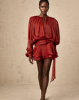 Eugénie Red Fully Pleated Ruffled Mini Dress