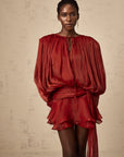 Eugénie Red Fully Pleated Ruffled Mini Dress