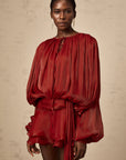 Eugénie Red Fully Pleated Ruffled Mini Dress