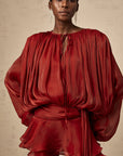 Eugénie Red Fully Pleated Ruffled Mini Dress