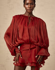 Eugénie Red Fully Pleated Ruffled Mini Dress