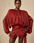 Eugénie Red Fully Pleated Ruffled Mini Dress