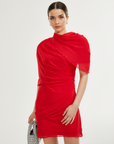 Clarabelle red draped mini dress