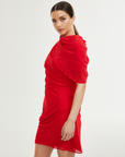 Clarabelle red draped mini dress