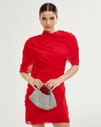 Clarabelle red draped mini dress