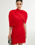 Clarabelle red draped mini dress