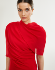 Clarabelle red draped mini dress