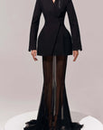 Enora Black Barrel Design Jacket & Skirt Set