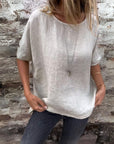 Stella - Round Neck Cotton And Linen T-Shirt