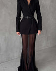 Enora Black Barrel Design Jacket & Skirt Set