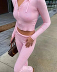 Zip-Up Knit Hoodie and Jogger Set