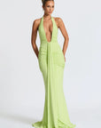 Mozision Deep V Neck Backless Ruched Sexy Maxi Dress Women Gown Summer Halter Sleeveless Draped Club Party Long Dress 2025