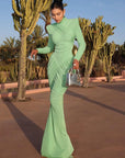 Weird Puss Autumn New Style Maxi Dress Women Turtleneck Full Sleeve Backless Skinny Stretch Prom Party Ruched Elegant Vestidos