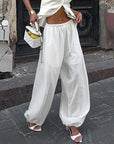 Linad Casual White Drawstring Bloomers Women Summer Fashion Sheer Trousers Street Chic Loose Long Pants For Women 2025 Autumn