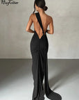 Hugcitar One Shoulder Backless Adjustable Scarf Loop Ruched Sexy Maxi Dress Women Elegant Y2K Streetwear Festival Outfit