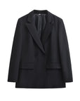 TRZA-Women's Double Breasted Office Wear Blazer Coat, Long Sleeve, Flap Pockets, Female Outerwear, Chic Tops, Fashion