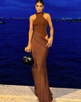 JULISSA MO Satin Sexy Hollow Out Women Maxi Dress Black Sleeveless High Waist Dress Female Autumn Skinny Elegant Party Clubwear
