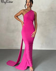 Hugcitar One Shoulder Backless Adjustable Scarf Loop Ruched Sexy Maxi Dress Women Elegant Y2K Streetwear Festival Outfit