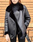 Ailegogo Winter Coats Women Thickness Faux Leather Fur Sheepskin Female Fur Leather Jacket Aviator Outwear Casaco Feminino