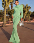 Weird Puss Autumn New Style Maxi Dress Women Turtleneck Full Sleeve Backless Skinny Stretch Prom Party Ruched Elegant Vestidos