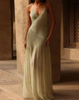 Pleated Perspective Halter Dress V-Neck Hanging Neck Sexy Backless Suspender Robes Loose Vacation Beach Women Long Dresses New