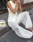 Linad Casual White Drawstring Bloomers Women Summer Fashion Sheer Trousers Street Chic Loose Long Pants For Women 2025 Autumn