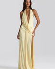 Mozision Halter Deep V Neck Backless Sexy Maxi Dress Women Gown Fashion Irregular Sleeveless Thigh High Split Club Party Dresses