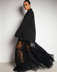 Loose Black Sexy Black Lace Skirt Women Fashion Thin Transparent Casual Hollow Out High Waist Loose A-line Long Skirt Party