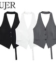 MUJER Off Schouder Mouwloos Vest Vrouwen Zwart Wit Cropped Vest Vrouw Mode Backless V-hals Korte Jassen Zomer Vest