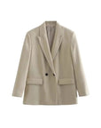 TRZA Women Fashion Double Breasted Loose Fitting Blazer Coat Vintage Long Sleeve Pockets Female Outerwear Chic Veste Femme