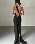Hugcitar One Shoulder Backless Adjustable Scarf Loop Ruched Sexy Maxi Dress Women Elegant Y2K Streetwear Festival Outfit