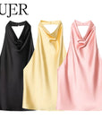 MUJER 2025 Halter Tops for Women Black Satin Backless Top Female Pink Summer Beach Top Woman off Shoulder Camisole Top Women