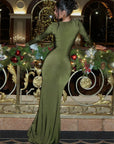 Nibber Elegante High Street Vrouwen Jurk Sexy Lage Hals Holle Volledige Mouw Lichaamsvormende Vestidos Vrouwelijke Trend Effen Avondkleding