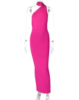Hugcitar One Shoulder Backless Adjustable Scarf Loop Ruched Sexy Maxi Dress Women Elegant Y2K Streetwear Festival Outfit