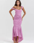 Mozision Off-shoulder Backless Sexy Evening Dress For Women Purple Sleeveless Strapless Ruched Bodycon Club Party Dress
