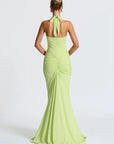 Mozision Deep V Neck Backless Ruched Sexy Maxi Dress Women Gown Summer Halter Sleeveless Draped Club Party Long Dress 2025