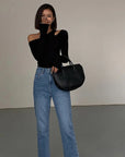 Fashion Skew Collar Off-shoulder Long-sleeved T-shirts Women Spring New Solid Slim Fit Crop Top Sexy Hollow Out Tees Shirts