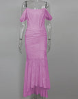 Mozision Off-shoulder Backless Sexy Evening Dress For Women Purple Sleeveless Strapless Ruched Bodycon Club Party Dress