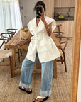 Clacive Fashion Loose White Cotton Women's Shirt 2024 Elegant Lapel Sleeveless Shirts Casual Classic Solid Top Female Clothing