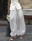 Linad Casual White Drawstring Bloomers Women Summer Fashion Sheer Trousers Street Chic Loose Long Pants For Women 2025 Autumn