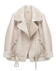 Ailegogo Winter Coats Women Thickness Faux Leather Fur Sheepskin Female Fur Leather Jacket Aviator Outwear Casaco Feminino