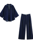 UNIZERA 2025 Women Denim Set Loose Fit Button Down Shirt With Wide Leg Pants Fashionable Casual Wear for Women