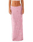 Summer Women Y2K Sequin Long Skirt Sparkle Pearl Embellished Maxi High Waist Glitter Rhinestone Midi Skirt Going Out Clubwear