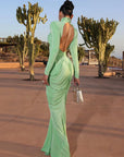 Weird Puss Autumn New Style Maxi Dress Women Turtleneck Full Sleeve Backless Skinny Stretch Prom Party Ruched Elegant Vestidos