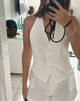 MUJER Off Schouder Mouwloos Vest Vrouwen Zwart Wit Cropped Vest Vrouw Mode Backless V-hals Korte Jassen Zomer Vest