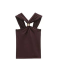 TRZA Women's Fashion Knit Halterneck Tank Top Gold Appliques Wide Straps Camisole Female Topwear