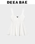DEEABAE 2025 Summer New Women's Clothing Simple And Fashionable Short Skirt Style Hem Elastic Round Neck Top