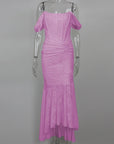 Mozision Off-shoulder Backless Sexy Evening Dress For Women Purple Sleeveless Strapless Ruched Bodycon Club Party Dress