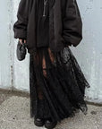 Loose Black Sexy Black Lace Skirt Women Fashion Thin Transparent Casual Hollow Out High Waist Loose A-line Long Skirt Party